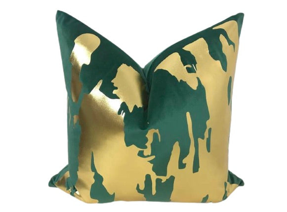 Zola- Green Abstract Pillow + Gold Foil