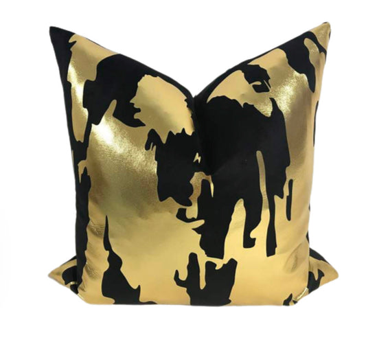 Zola- Black Abstract Pillow + Gold Foil