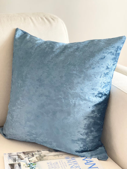 https://eikhomeco.com/products/cream-elegance  18" x 18" Square Luxurious High Quality Modern Textured Velvet Pillow Cover. Velvet, Polyester, Cotton Materials. Champagne/Dusty Blue/Olive. Pillow Cover (only). Down + Feather insert (purchase insert separately). Hidden zipper closure- Our pillows are handmade with a hidden zipper to give a luxurious designer look. D…